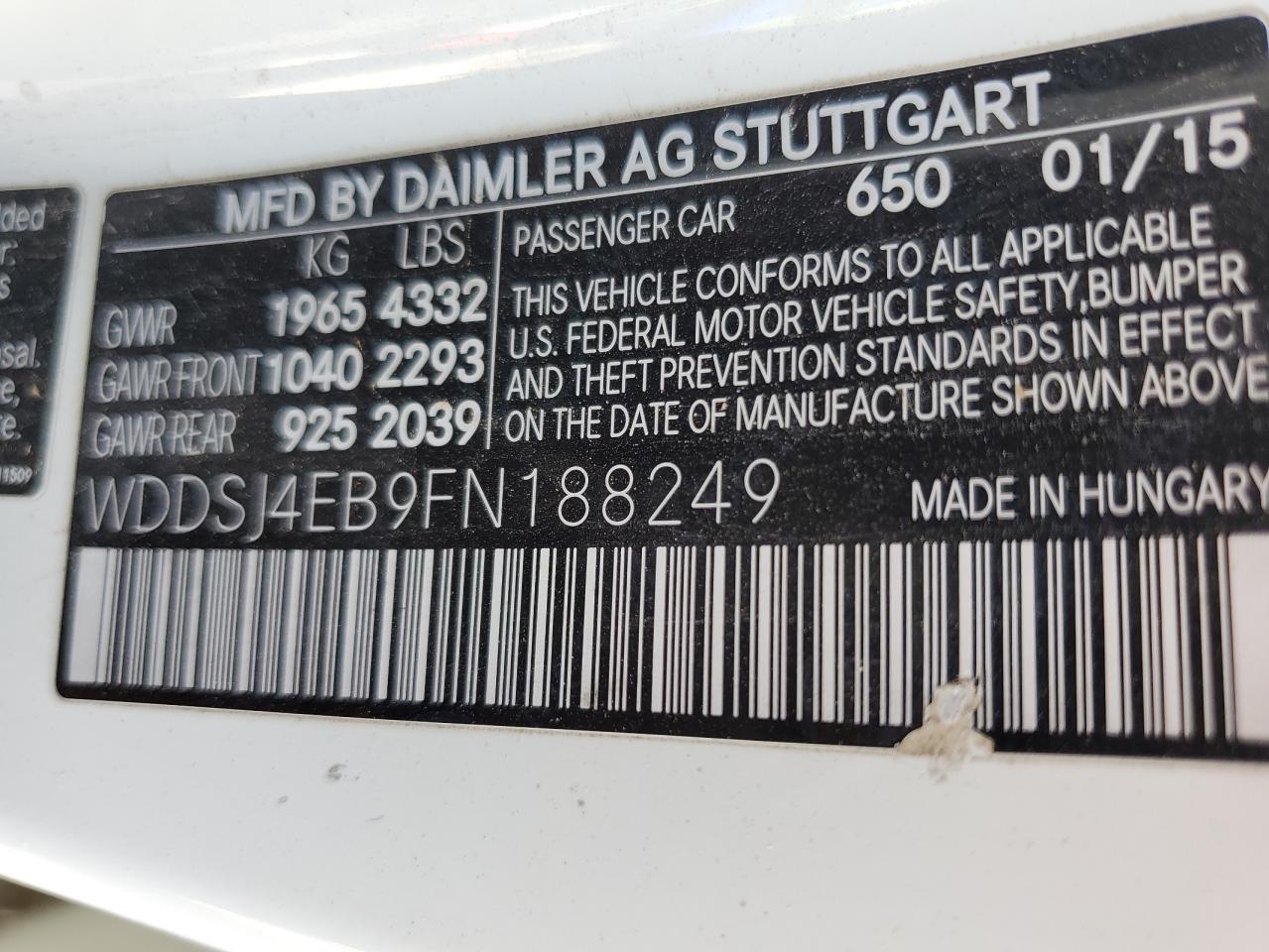 Lot #2954886183 2015 MERCEDES-BENZ CLA 250