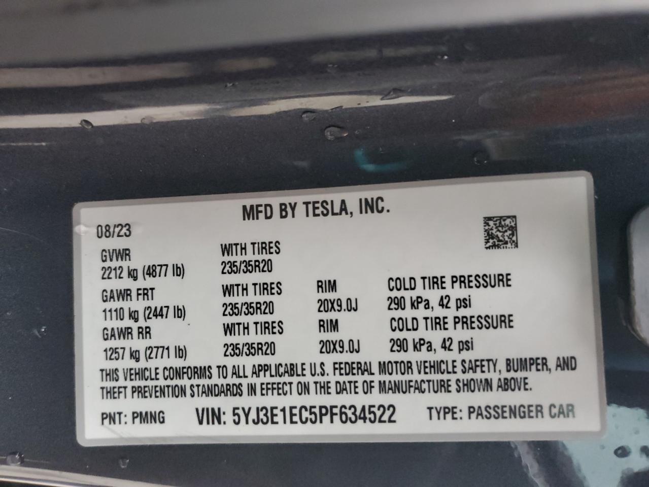 Lot #2955577513 2023 TESLA MODEL 3