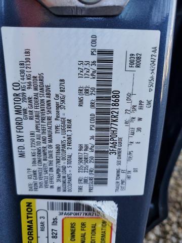 VIN 3FA6P0H77KR218680 2019 Ford Fusion, SE no.12