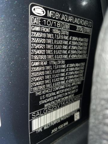 2019 LAND ROVER RANGE ROVE - SALGS2SV1KA530495