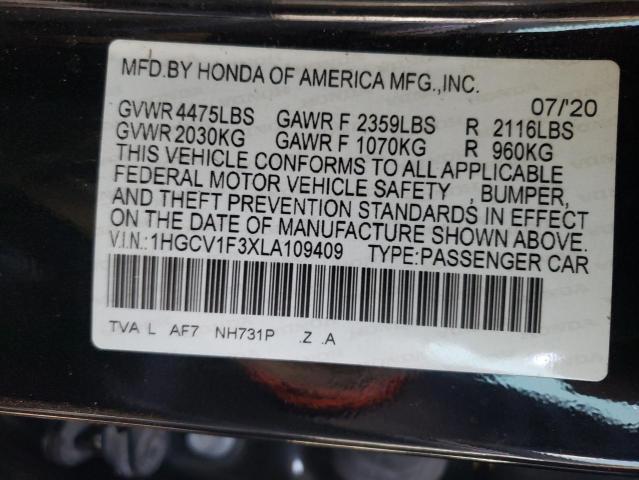 VIN 1HGCV1F3XLA109409 2020 HONDA ACCORD no.12