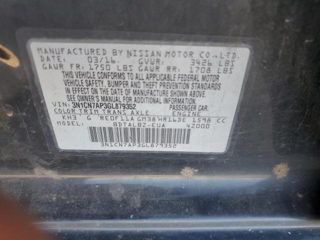 VIN 3N1CN7AP3GL879352 2016 NISSAN VERSA no.12