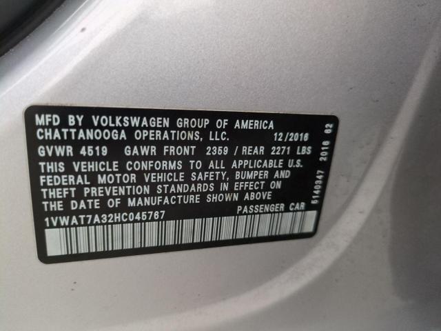 VIN 1VWAT7A32HC045767 2017 Volkswagen Passat, S no.13