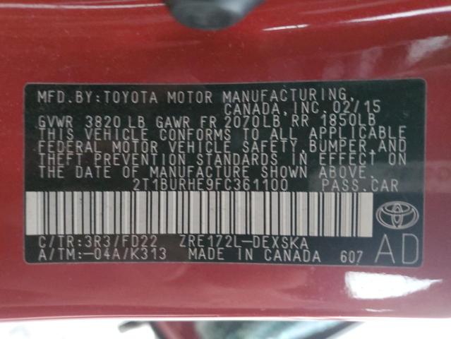 2015 TOYOTA COROLLA - 2T1BURHE9FC361100