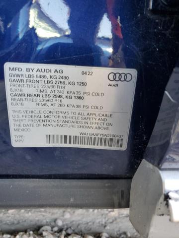 2022 AUDI Q5 PREMIUM - WA1GAAFY5N2100437