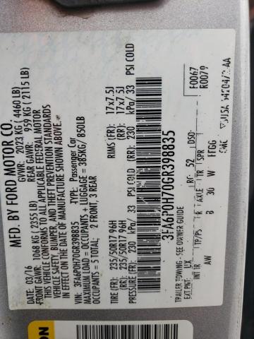 2016 FORD FUSION SE - 3FA6P0H70GR398835
