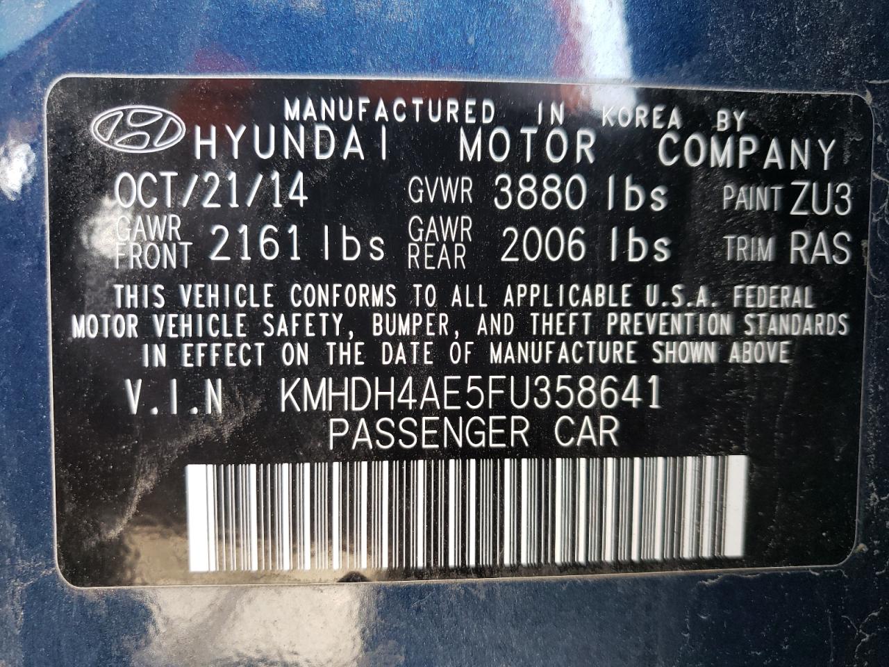 Lot #2989488574 2015 HYUNDAI ELANTRA SE