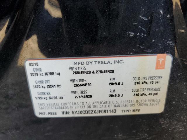 2018 TESLA MODEL X 5YJXCDE2XJF091143