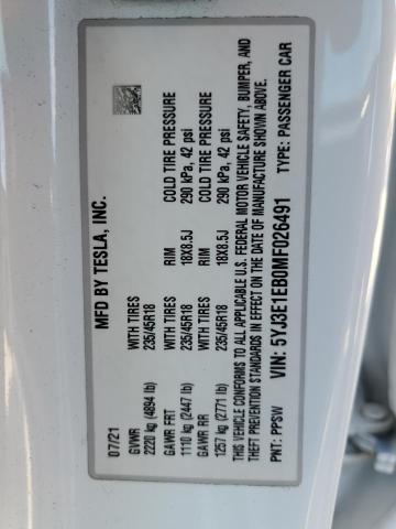 2021 TESLA MODEL 3 - 5YJ3E1EB0MF026491