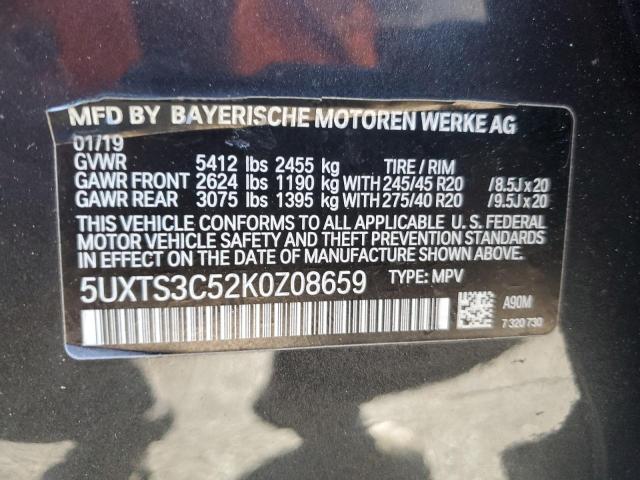 VIN 5UXTS3C52K0Z08659 2019 BMW X3 no.12