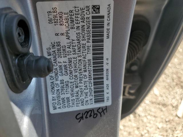 VIN 2HGFC2F88KH572606 2019 HONDA CIVIC no.12