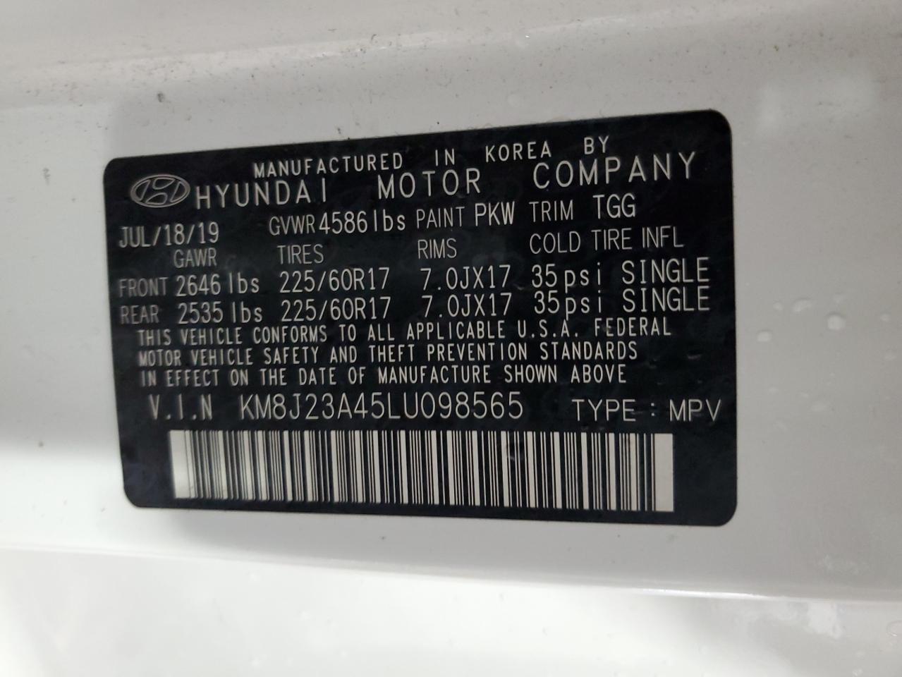 Lot #2942994301 2020 HYUNDAI TUCSON SE