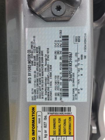 VIN 3FA6P0SU1KR244867 2019 Ford Fusion, Titanium no.13