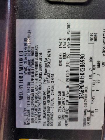2019 FORD FUSION SEL - 3FA6P0MU5KR286990
