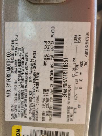 2015 FORD FUSION SE - 3FA6P0H76FR118351