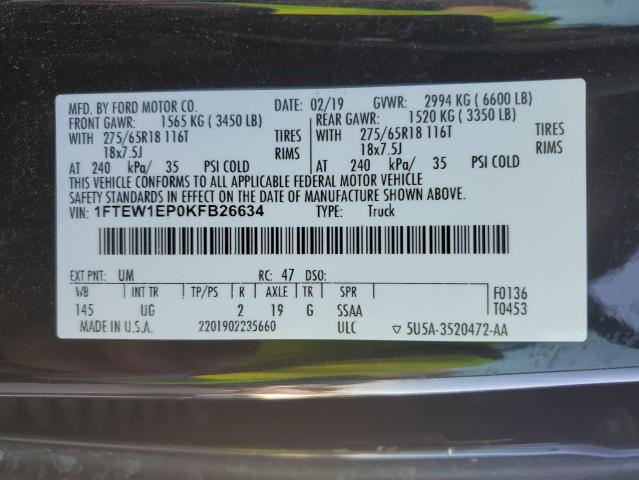2019 FORD F150 SUPER - 1FTEW1EP0KFB26634
