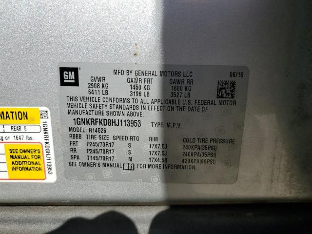 2017 CHEVROLET TRAVERSE L - 1GNKRFKD8HJ113953