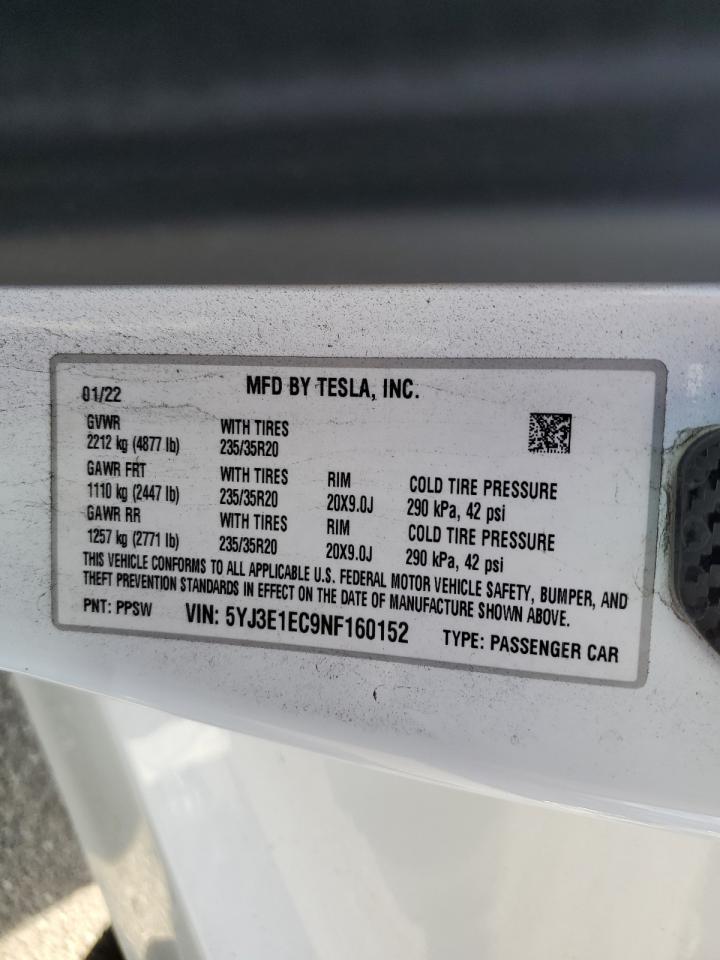 Lot #3029418699 2022 TESLA MODEL 3