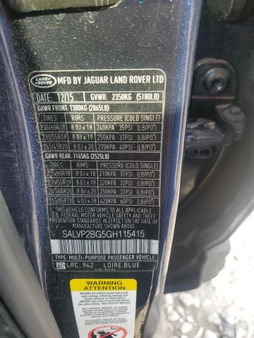 2016 LAND ROVER RANGE ROVE - SALVP2BG5GH115415