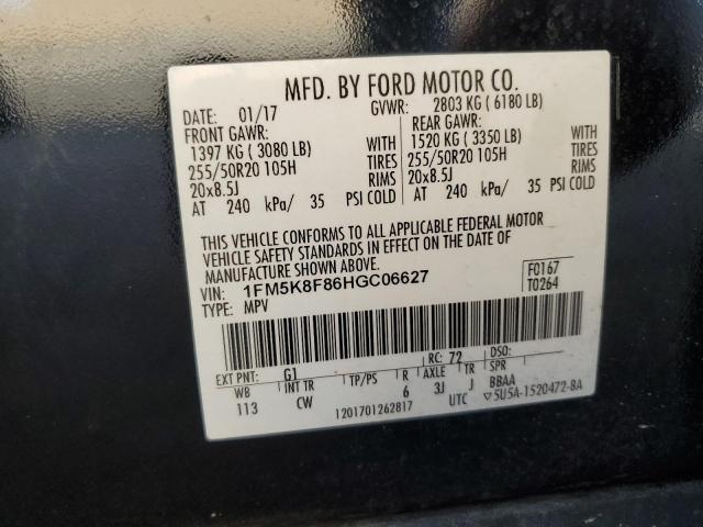 VIN 1FM5K8F86HGC06627 2017 Ford Explorer, Limited no.13