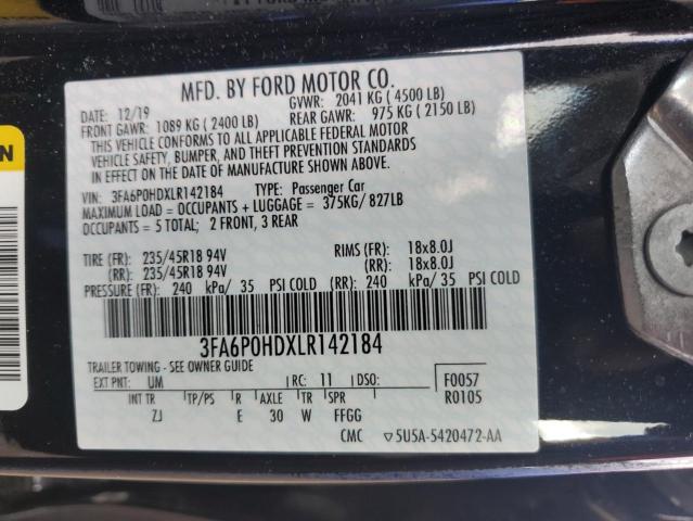 VIN 3FA6P0HDXLR142184 2020 Ford Fusion, SE no.12