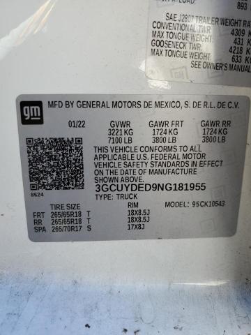 2022 CHEVROLET SILVERADO - 3GCUYDED9NG181955