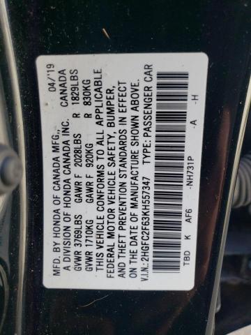 2HGFC2F63KH557347 2019 HONDA CIVIC