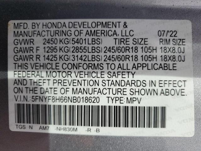 VIN 5FNYF8H66NB018620 2022 HONDA PASSPORT no.14