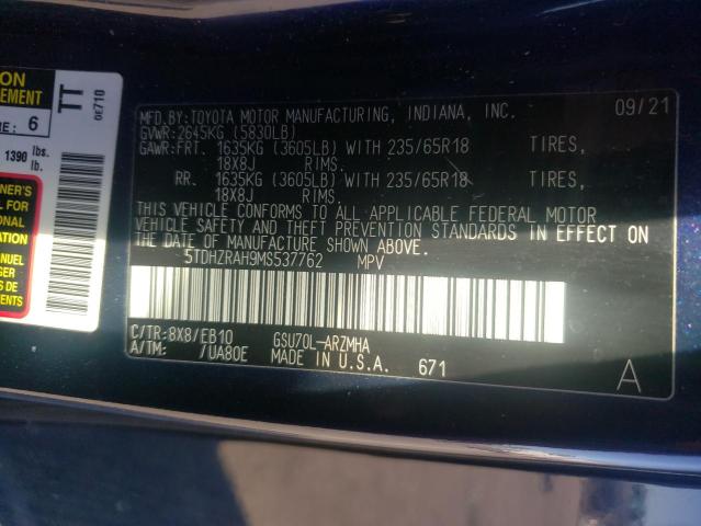 2021 TOYOTA HIGHLANDER - 5TDHZRAH9MS537762