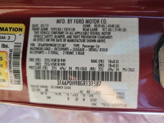 2016 FORD FUSION SE - 3FA6P0H98GR131587