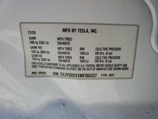 2021 TESLA MODEL Y - 5YJYGDEEXMF086337