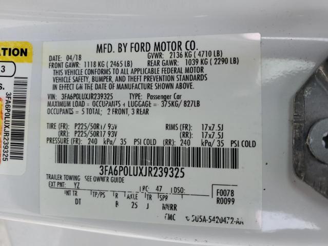 2018 FORD FUSION SE - 3FA6P0LUXJR239325