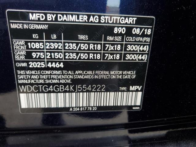 VIN WDCTG4GB4KJ554222 2019 Mercedes-Benz GLA-Class,... no.12