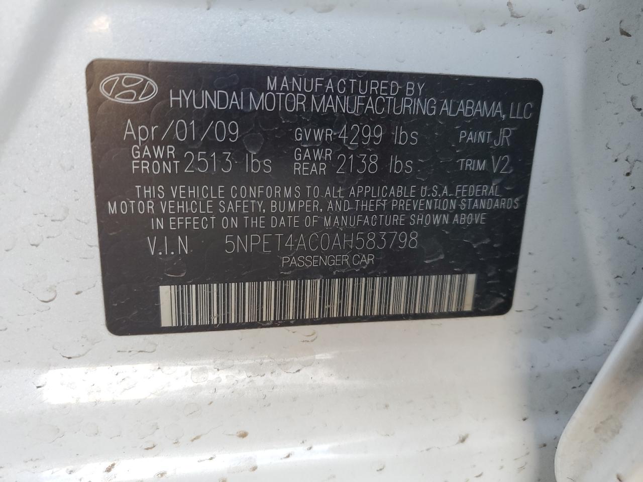 Lot #2991662108 2010 HYUNDAI SONATA GLS