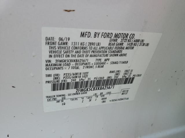 2019 FORD FLEX SEL - 2FMGK5C8XKBA25671