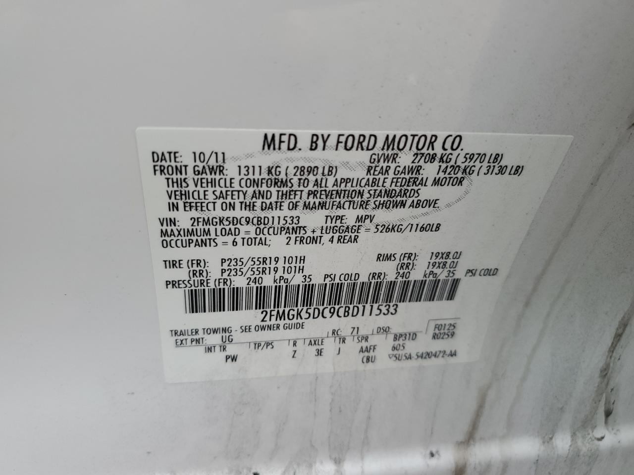 Lot #2906638337 2012 FORD FLEX LIMIT