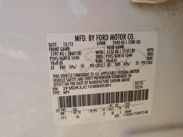 VIN 2FMDK3JC1DBB50351 2013 Ford Edge, Sel no.13