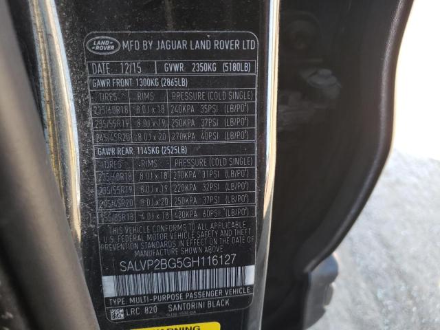 2016 LAND ROVER RANGE ROVE - SALVP2BG5GH116127