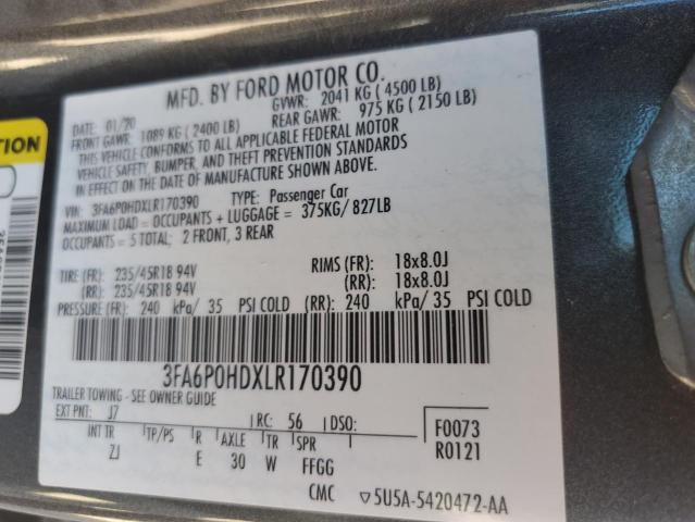 2020 FORD FUSION SE - 3FA6P0HDXLR170390