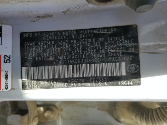 VIN 4T1G11AK8NU044129 2022 Toyota Camry, SE no.12