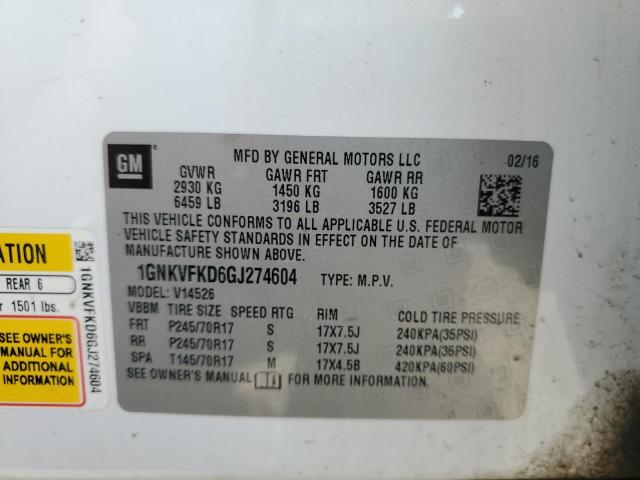 2016 CHEVROLET TRAVERSE L - 1GNKVFKD6GJ274604