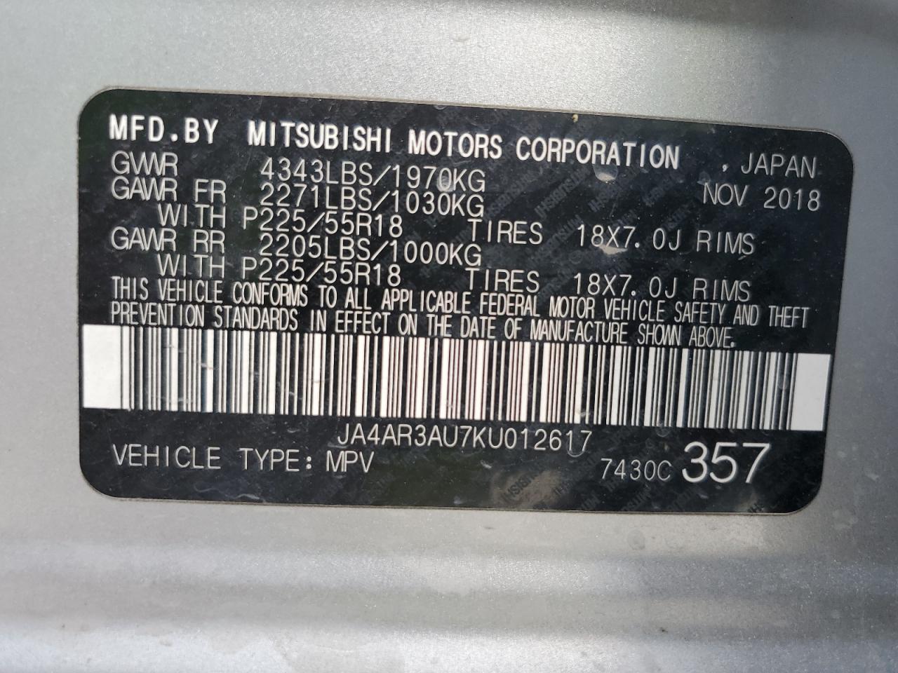 Lot #2977056883 2019 MITSUBISHI OUTLANDER