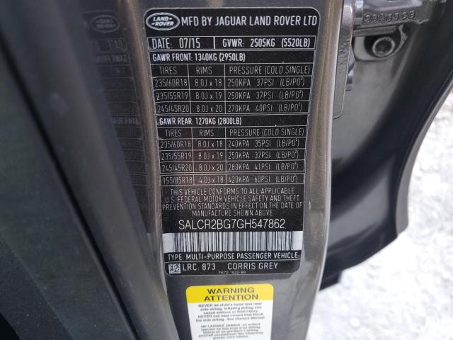 2016 LAND ROVER DISCOVERY - SALCR2BG7GH547862