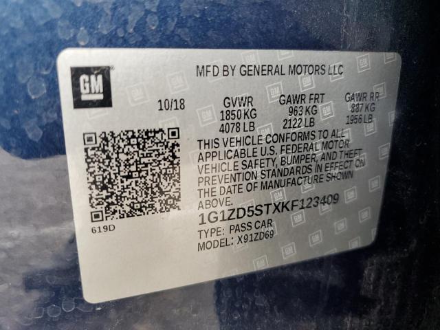 2019 CHEVROLET MALIBU LT - 1G1ZD5STXKF123409