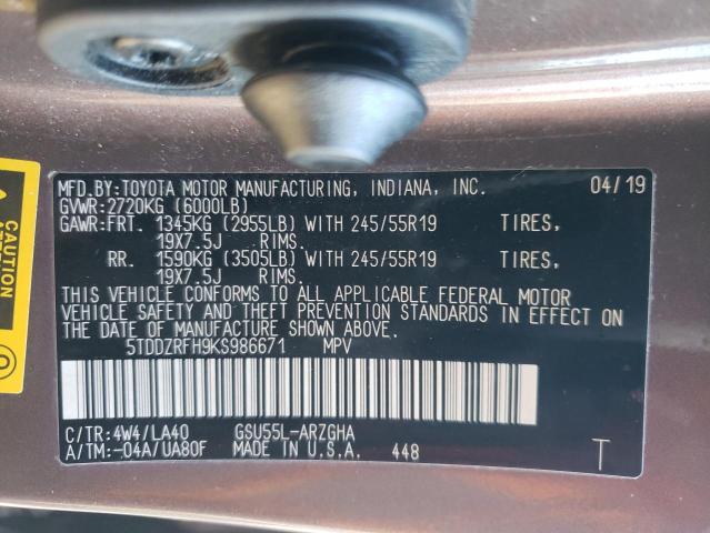 VIN 5TDDZRFH9KS986671 2019 Toyota Highlander, Limited no.14