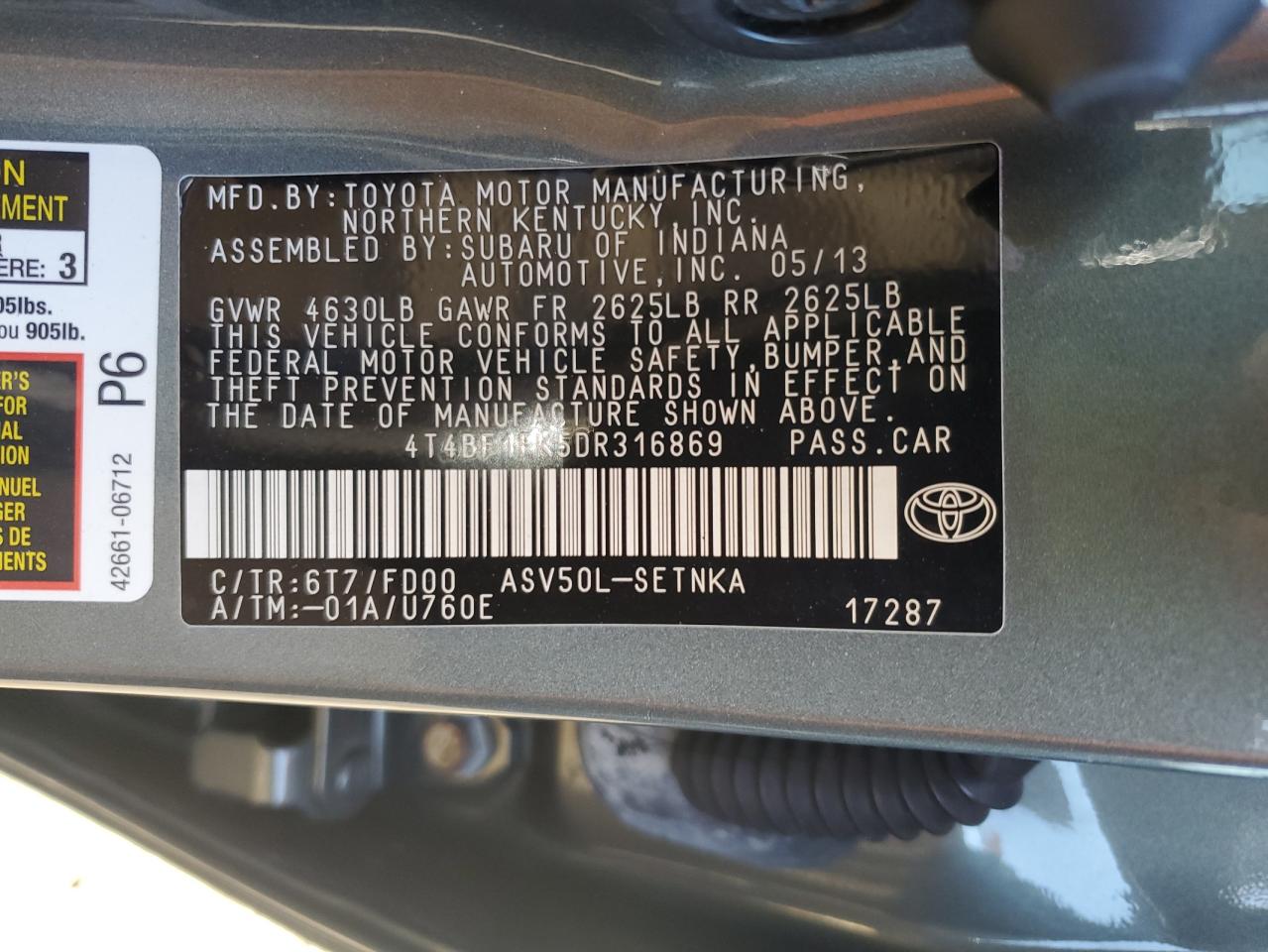 Lot #2985898169 2013 TOYOTA CAMRY L