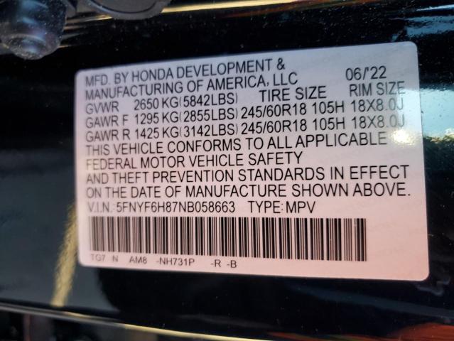 2022 HONDA PILOT TRAI 5FNYF6H87NB058663