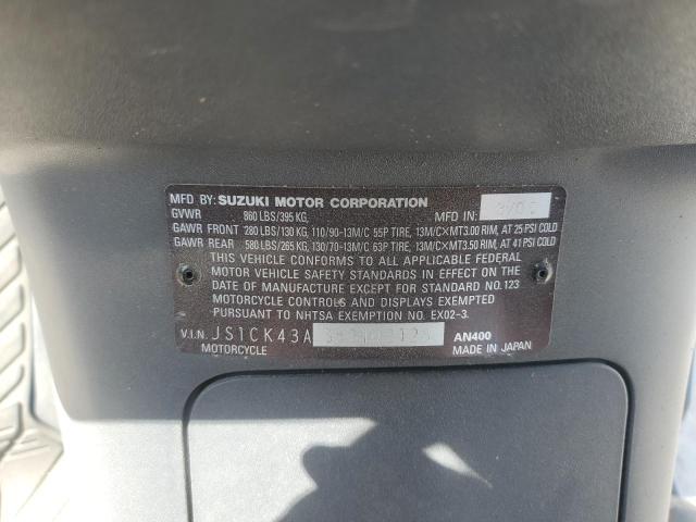 2005 SUZUKI AN400 K3 JS1CK43A352102126