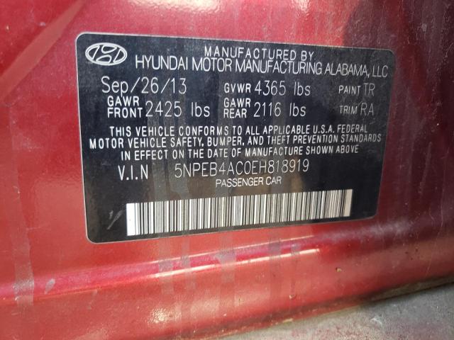 VIN 5NPEB4AC0EH818919 2014 Hyundai Sonata, Gls no.12