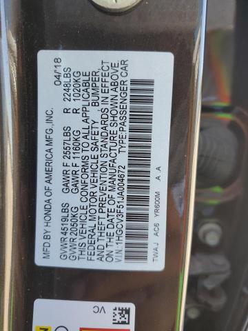 VIN 1HGCV3F51JA004672 2018 Honda Accord, Hybrid Exl no.12